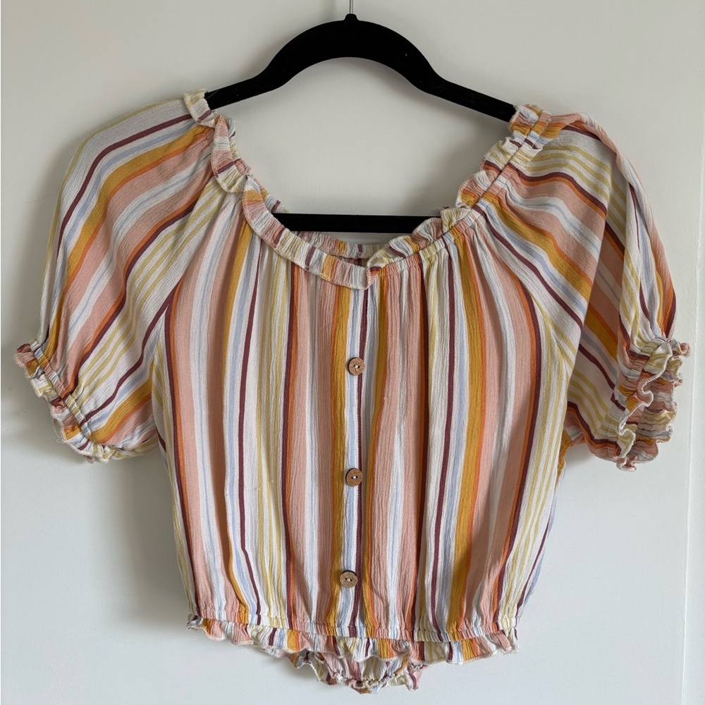 Salty Lemon Striped Off-the-shoulder Top